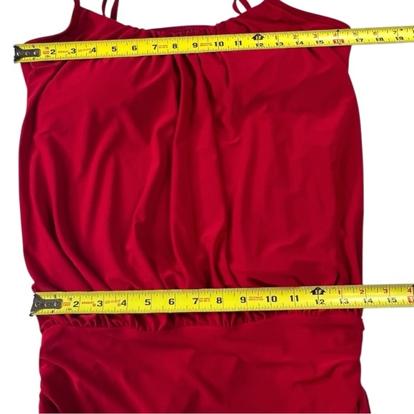 Magicsuit Shelly Red Shirred Ruched Blouson Tankini Underwire Swim Top Swimsuit - Picture 5 of 9
